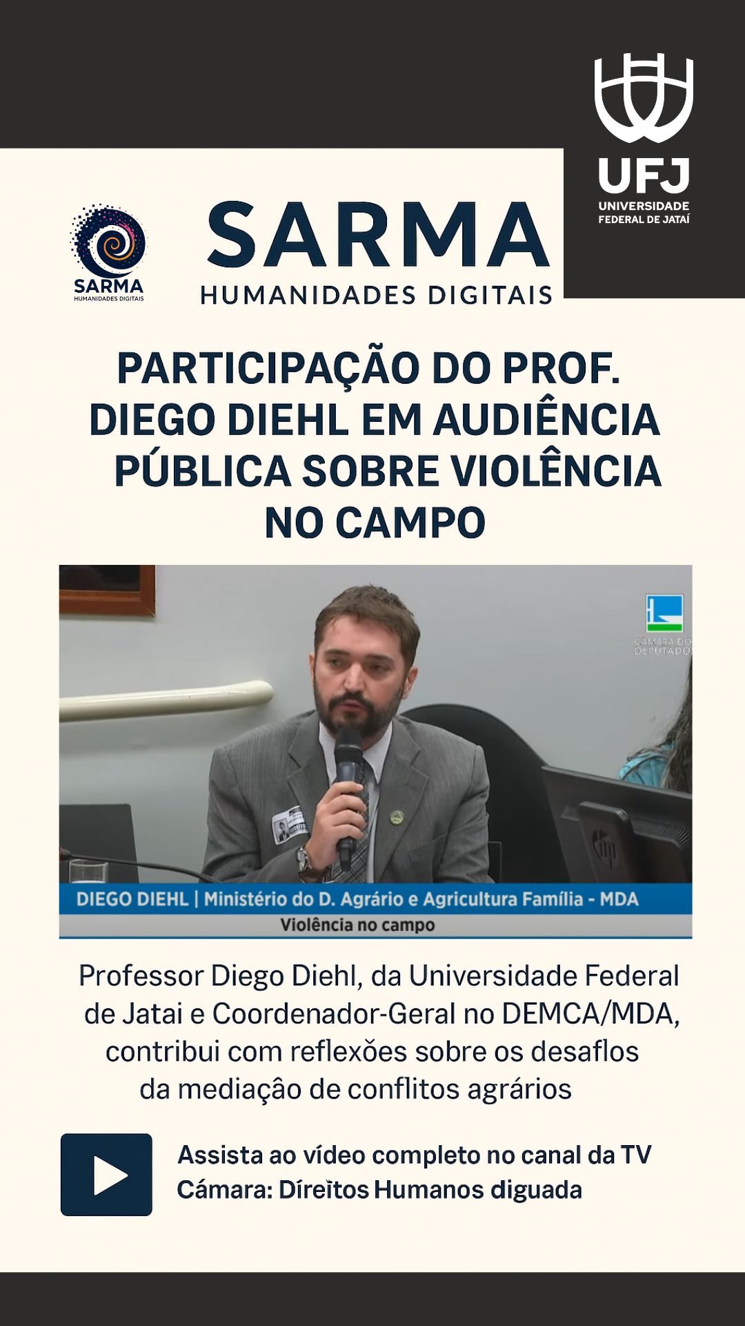 🎥 Participação do Prof. Diego Diehl em Audiência Pública sobre Violência no Campo